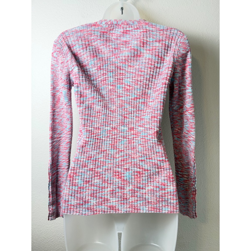 Sundance Pink Blue Space Dye Ribbed Henley Top Long Sleeve Button Cuff Small - Picture 2 of 8